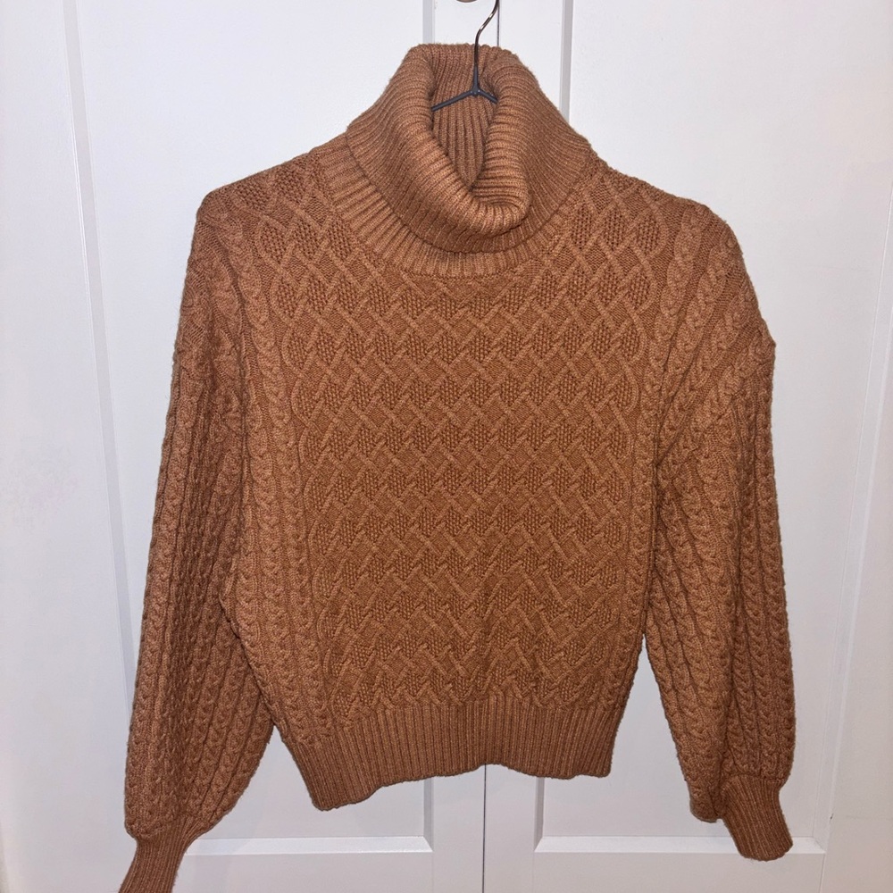 Tahari Camel Cable Knit Turtleneck Sweater